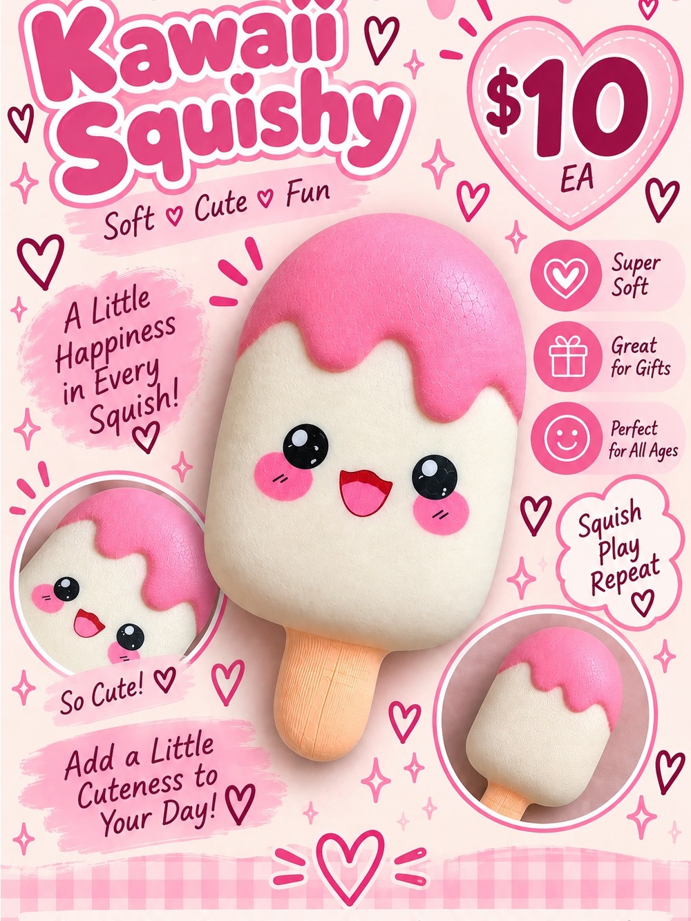 Pink Ice Pop Plush Toy - Cute Soft Squeeze